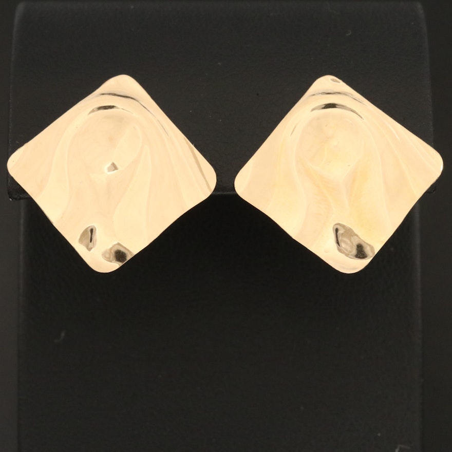 14K Earrings With Ruffled Square Design