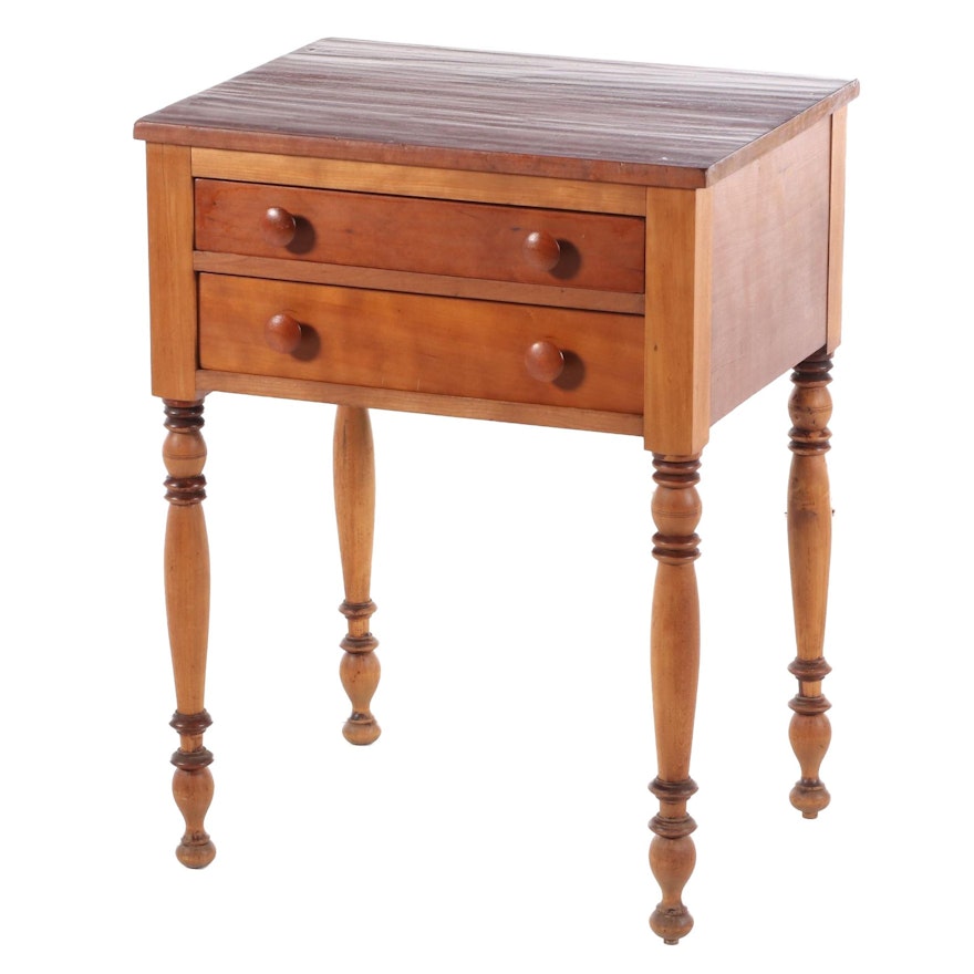 Federal Poplar Double-Drawer Work Table, Mid-19th Century