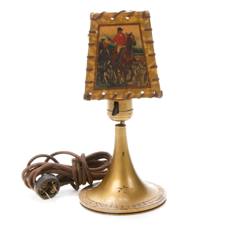 Bussmann Fox Hunting Motif Desk Lamp, Convertible to Sconce, 1920s