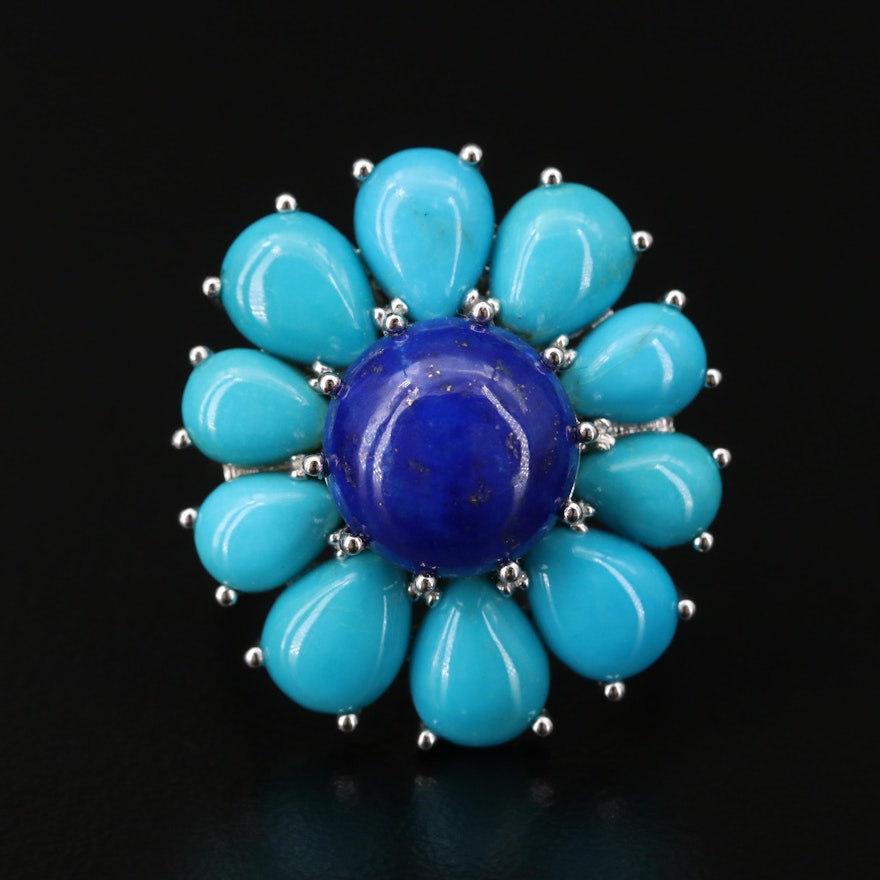 Sterling Silver Lapis Lazuli and Turquoise Ring