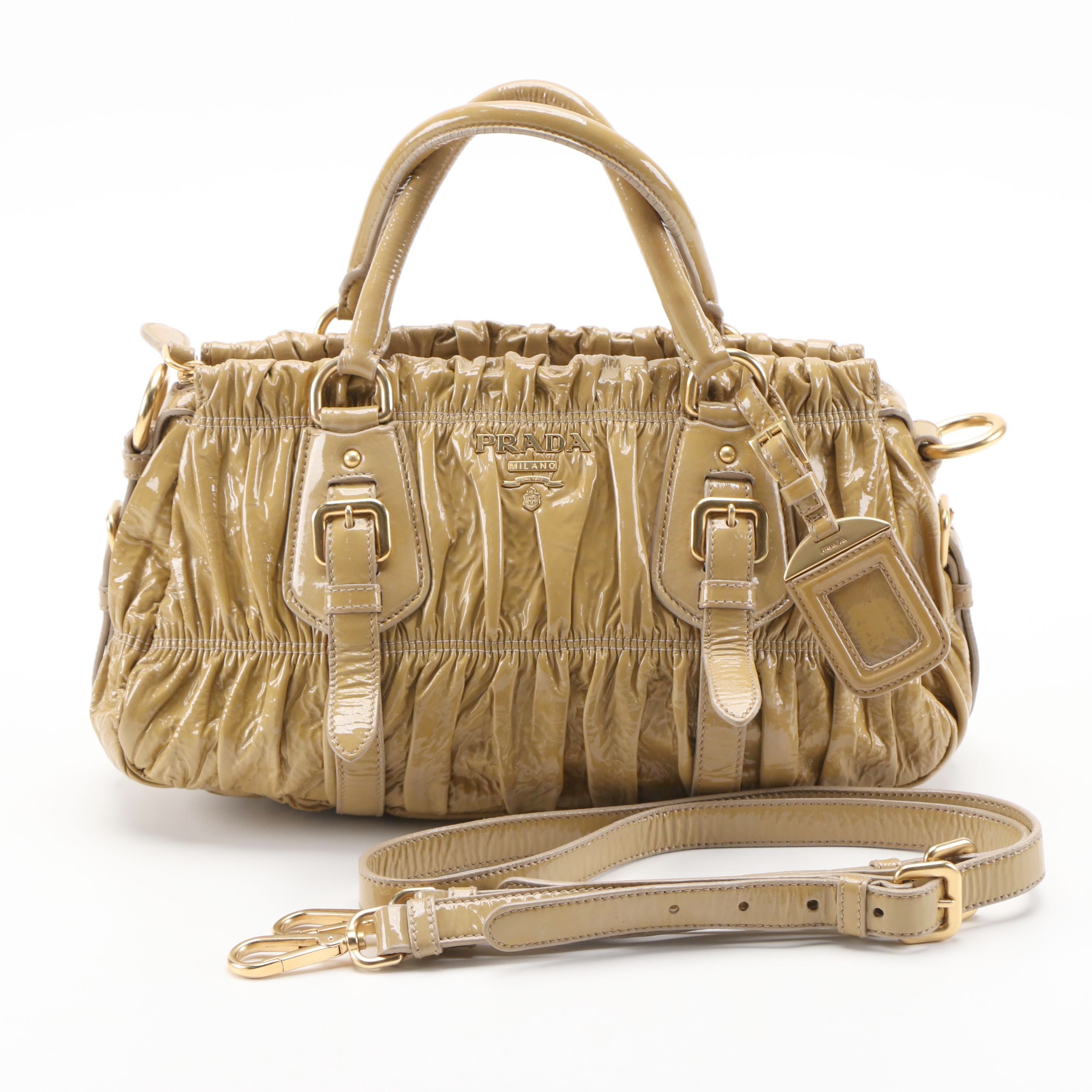 Prada Gaufre Two-Way Leather Satchel in Vernice Flax Leather