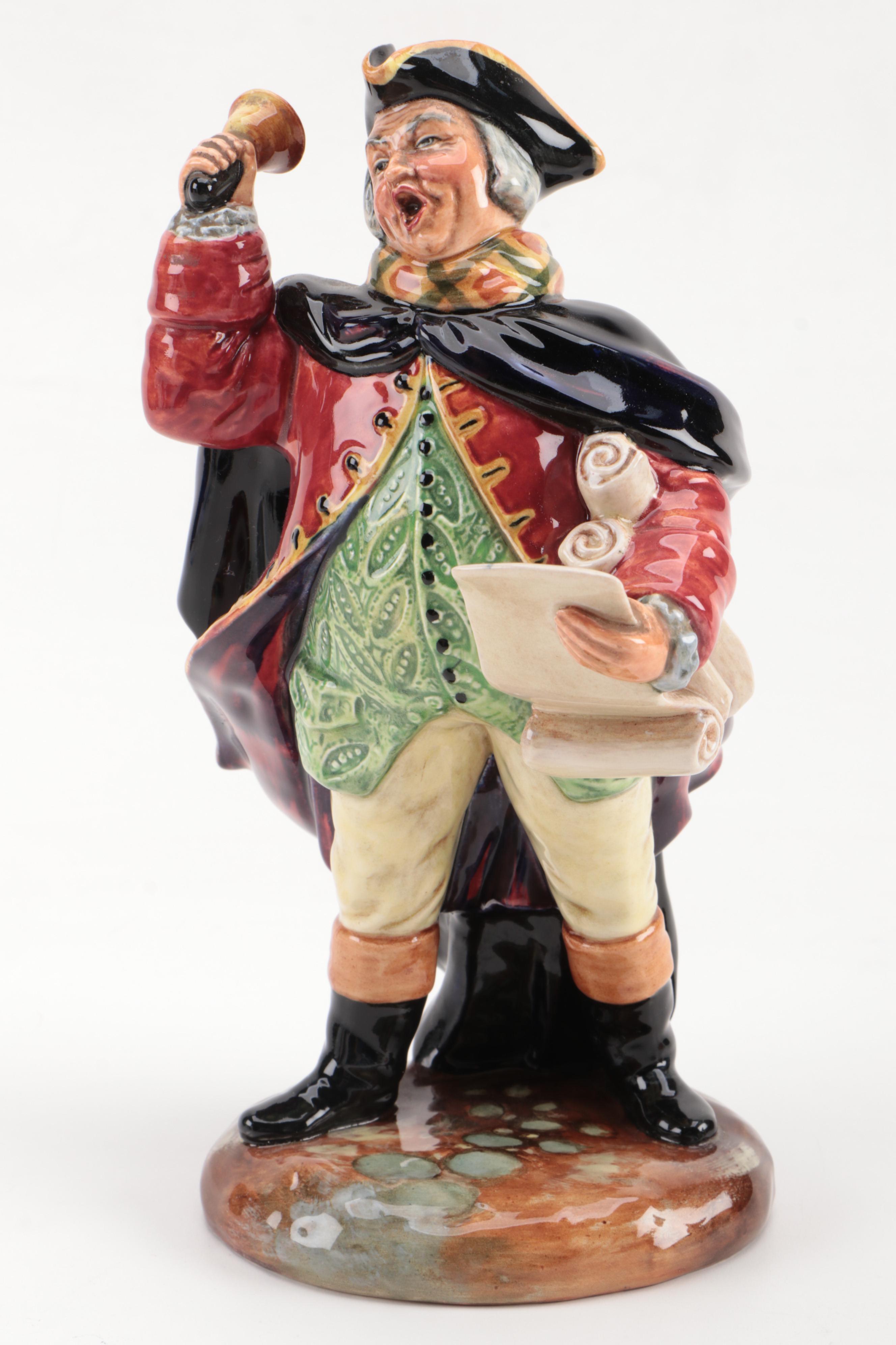 Royal Doulton "Town Crier" and "Falstaff" Ceramic Figurines, Mid to Late 20th C.