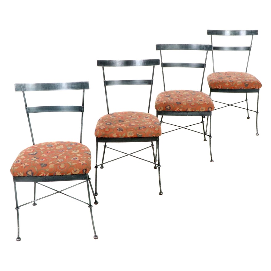 Four Metal Frame Upholstered Patio Side Chairs