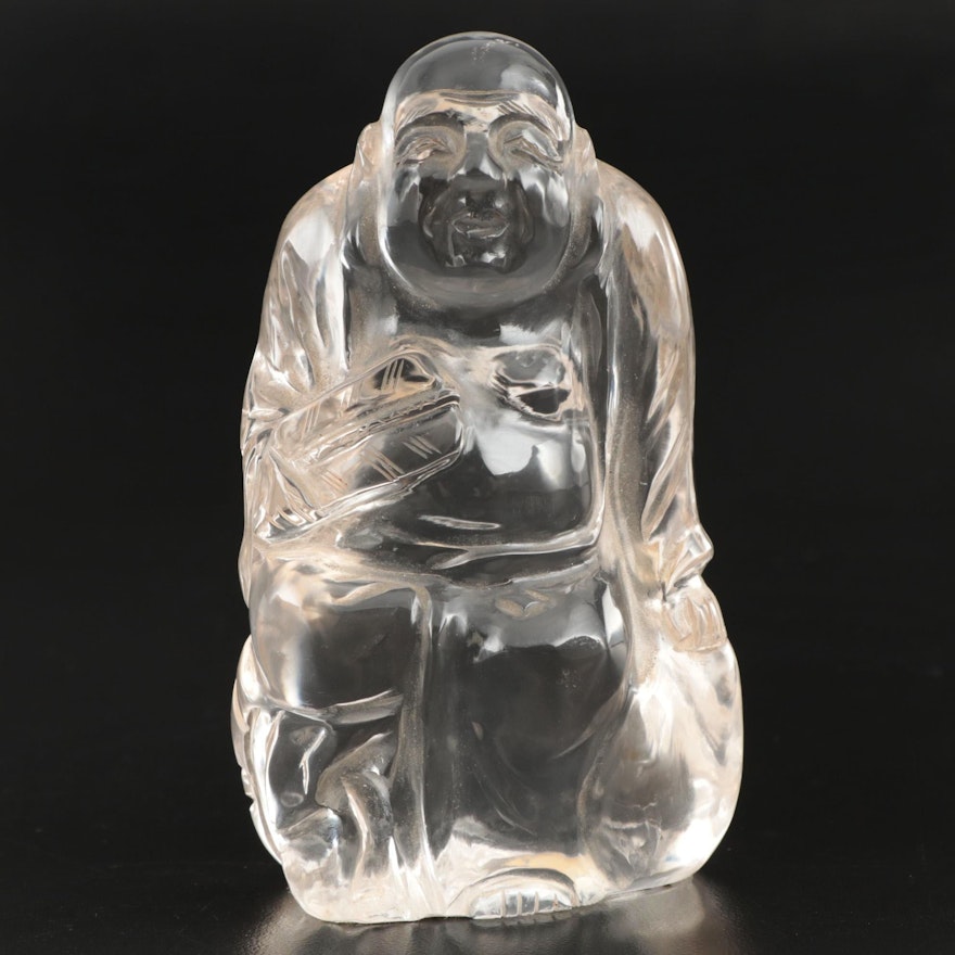 East Asian Hand Carved Rock Crystal Quartz Buddha Figurine