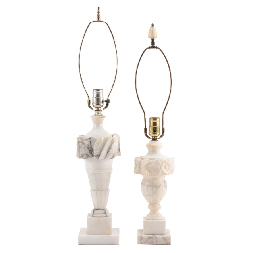 Carved Marble Urn Table Lamps, Mid to Late 20th Century