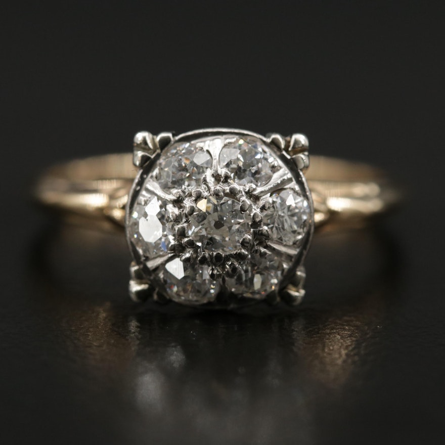 Retro Palladium 0.70 CTW Diamond Cluster Ring