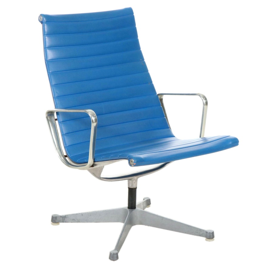 Eames for Herman Miller Aluminum Group Blue Vinyl Upholstered Chair, 1960s