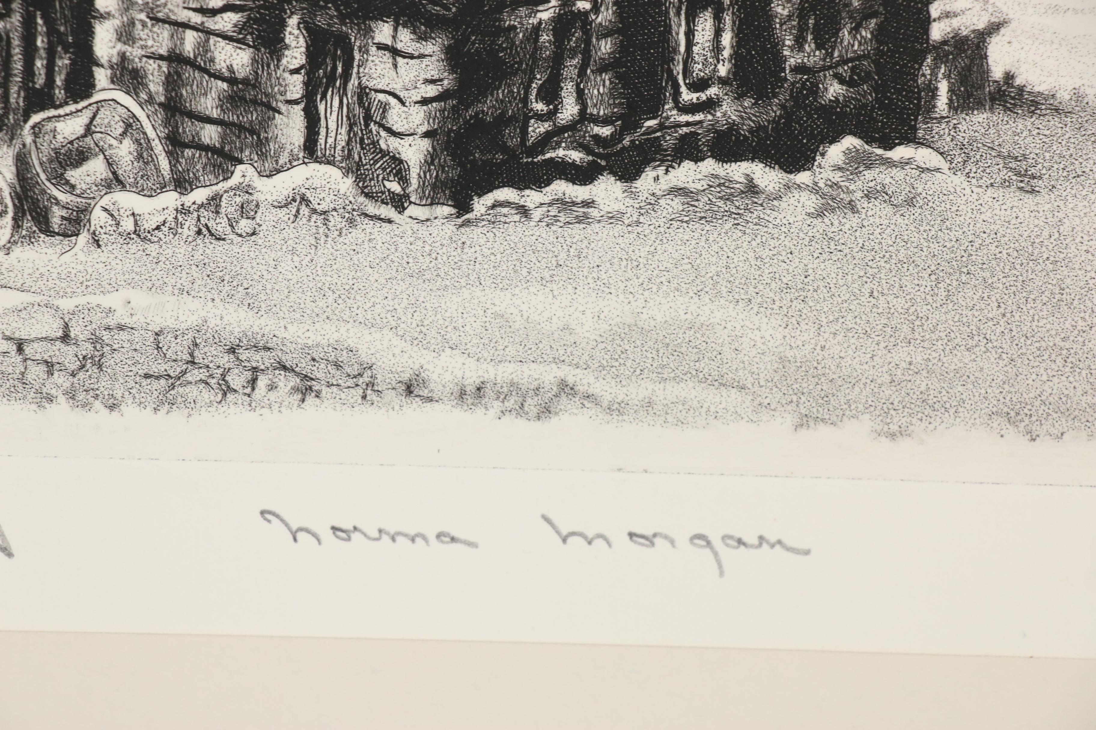 Norma Morgan Engraving "Moorland Sanctuary," 20th Century