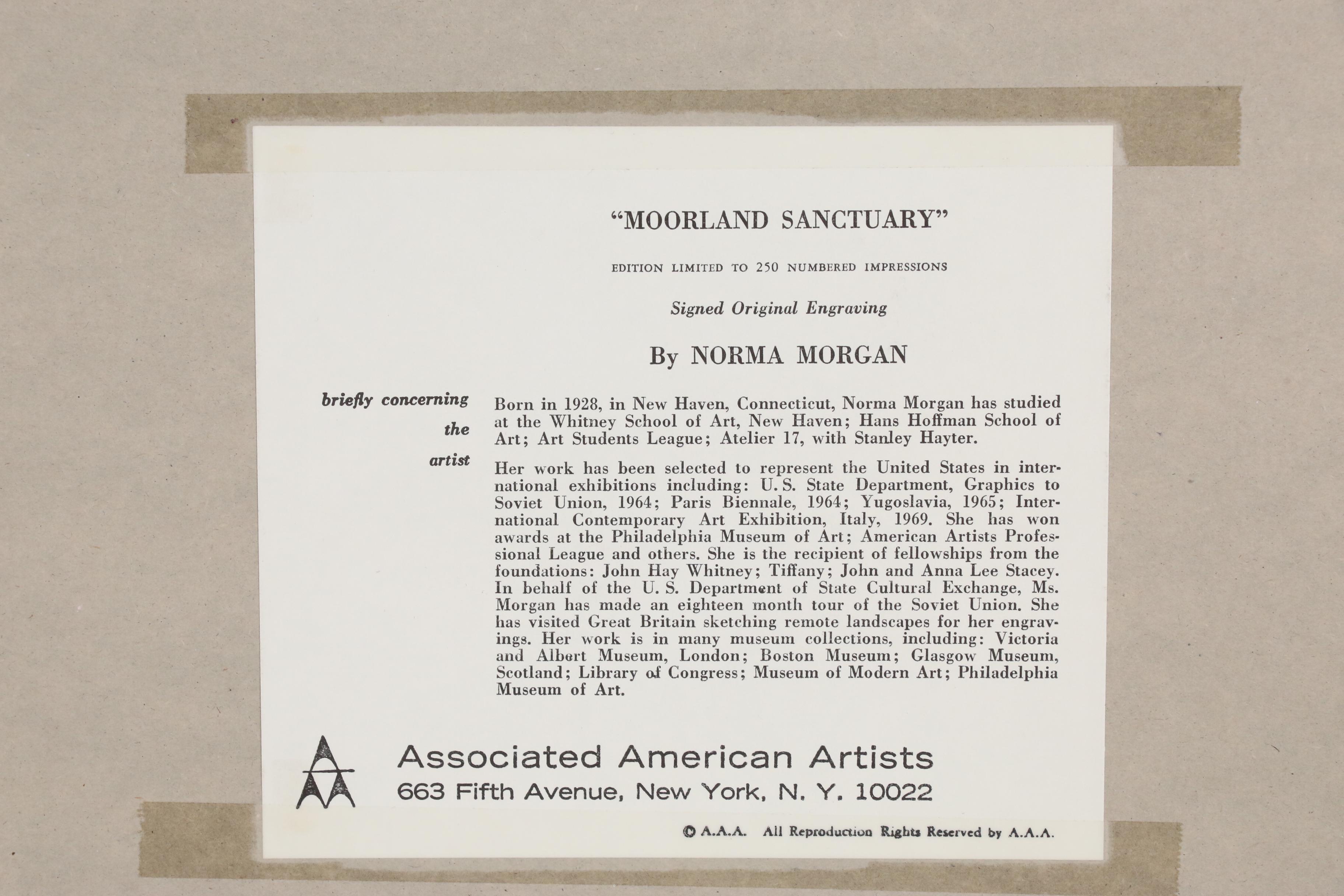 Norma Morgan Engraving "Moorland Sanctuary," 20th Century