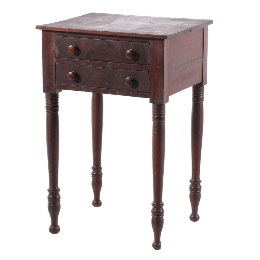 Federal Stained Wood Double-Drawer Side Table, 19th Century