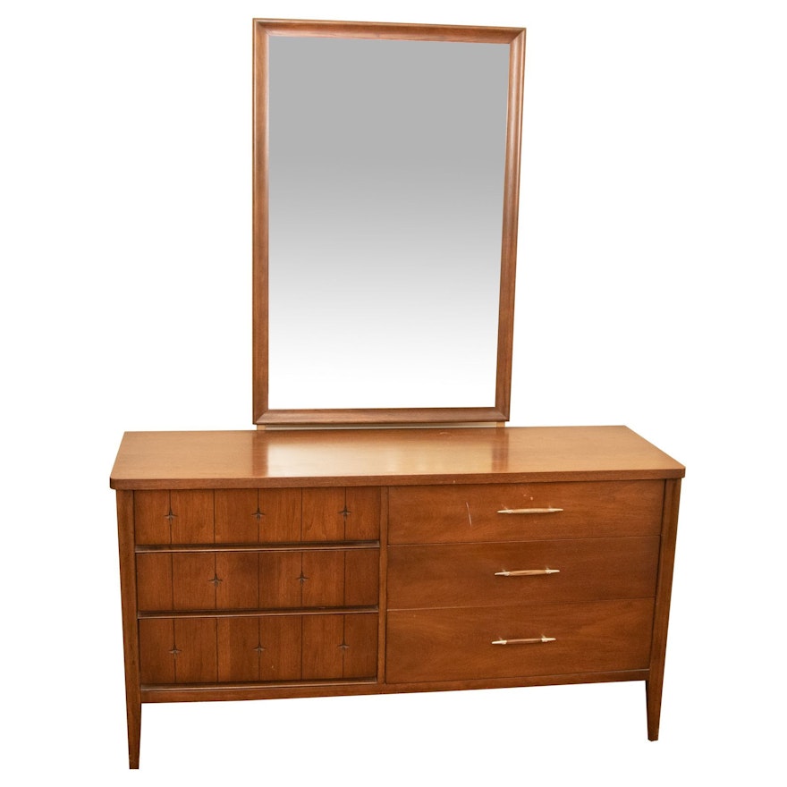 Broyhill Mid Century Modern "Saga" Walnut Dresser and Mirror