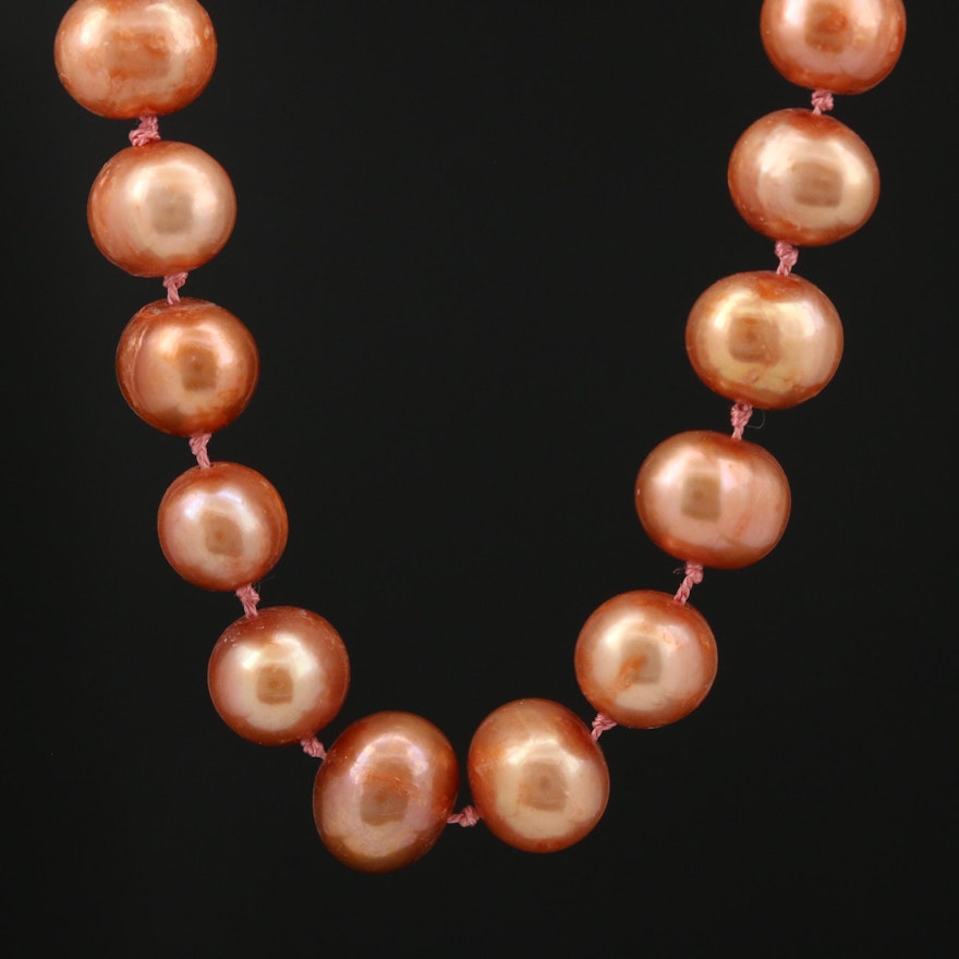 Yellowish Brown Pearl Knotted Necklace with 14K Clasp