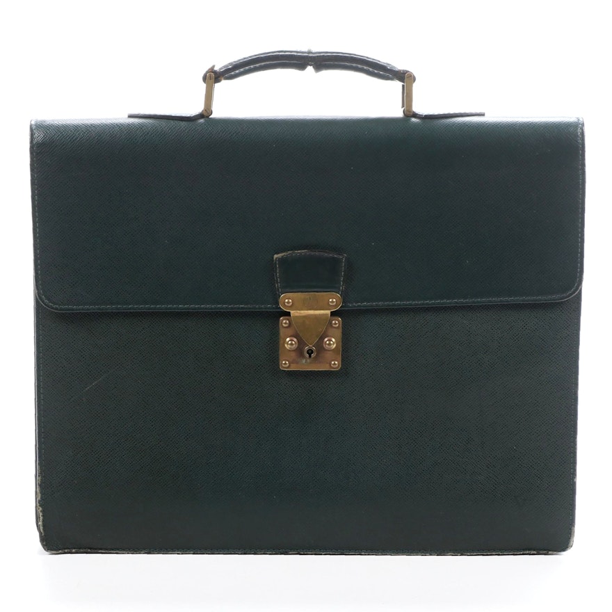 Louis Vuitton Serviette Briefcase in Forest Green Taiga Leather