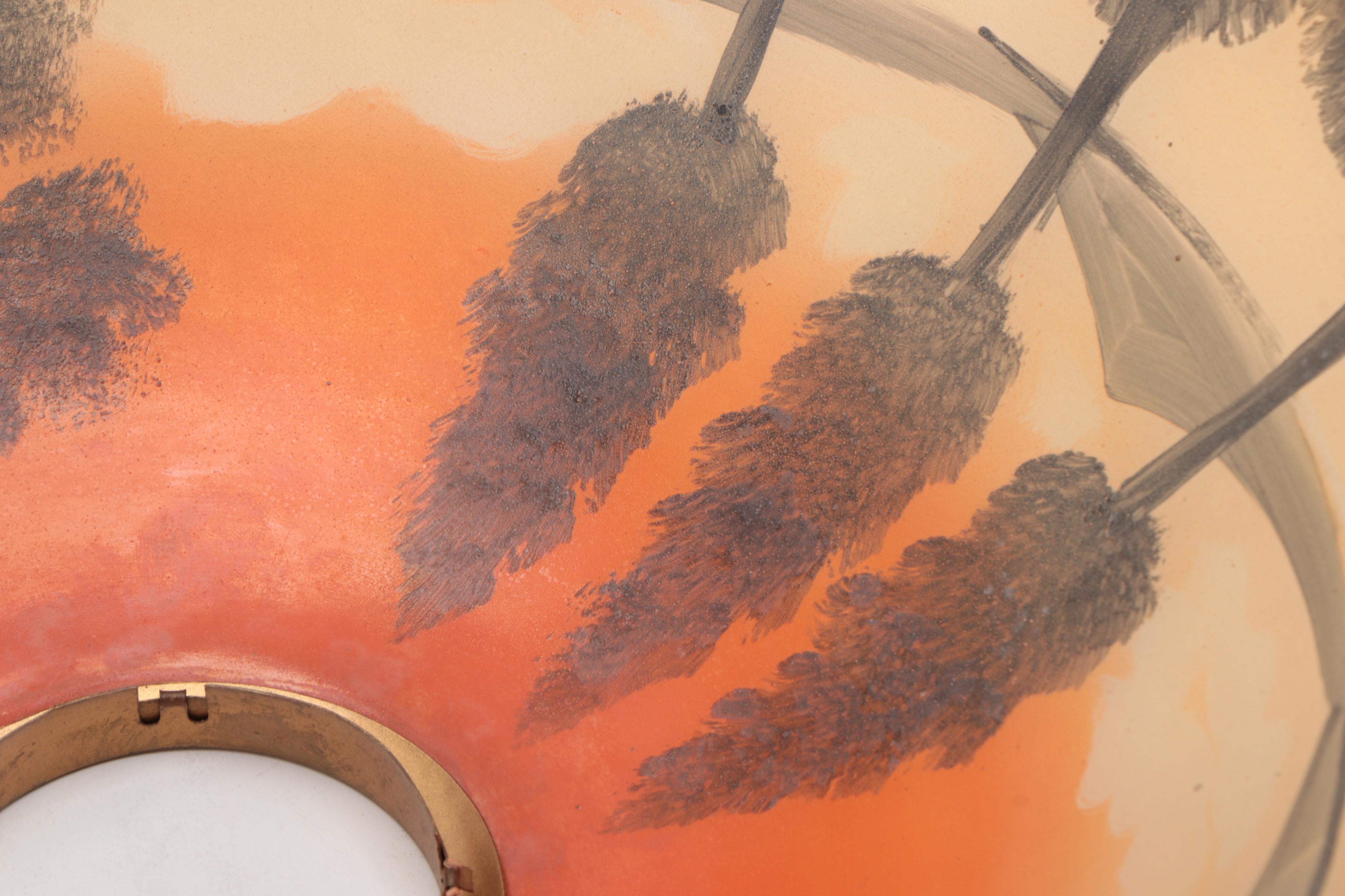 Art Nouveau Gilt Metal Table Lamp with Reverse Painted Shade