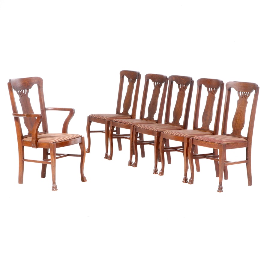 Six Colonial Revival Oak Dining Chairs
