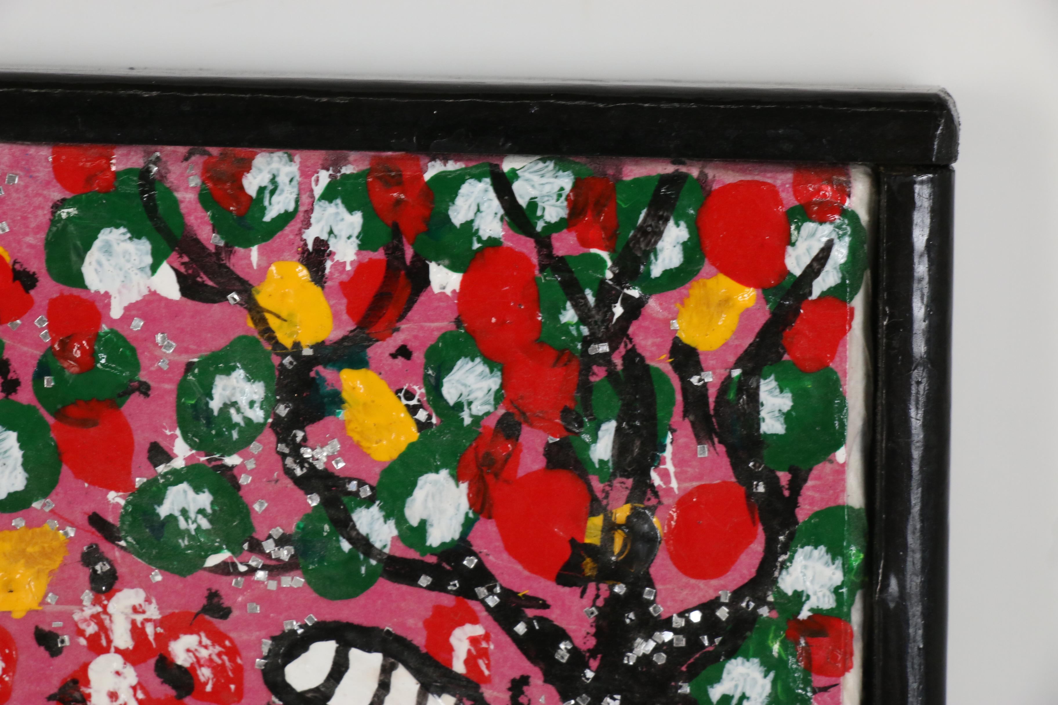 Geneva Beavers Folk Art Mixed Media Painting "Fluffy", 1988