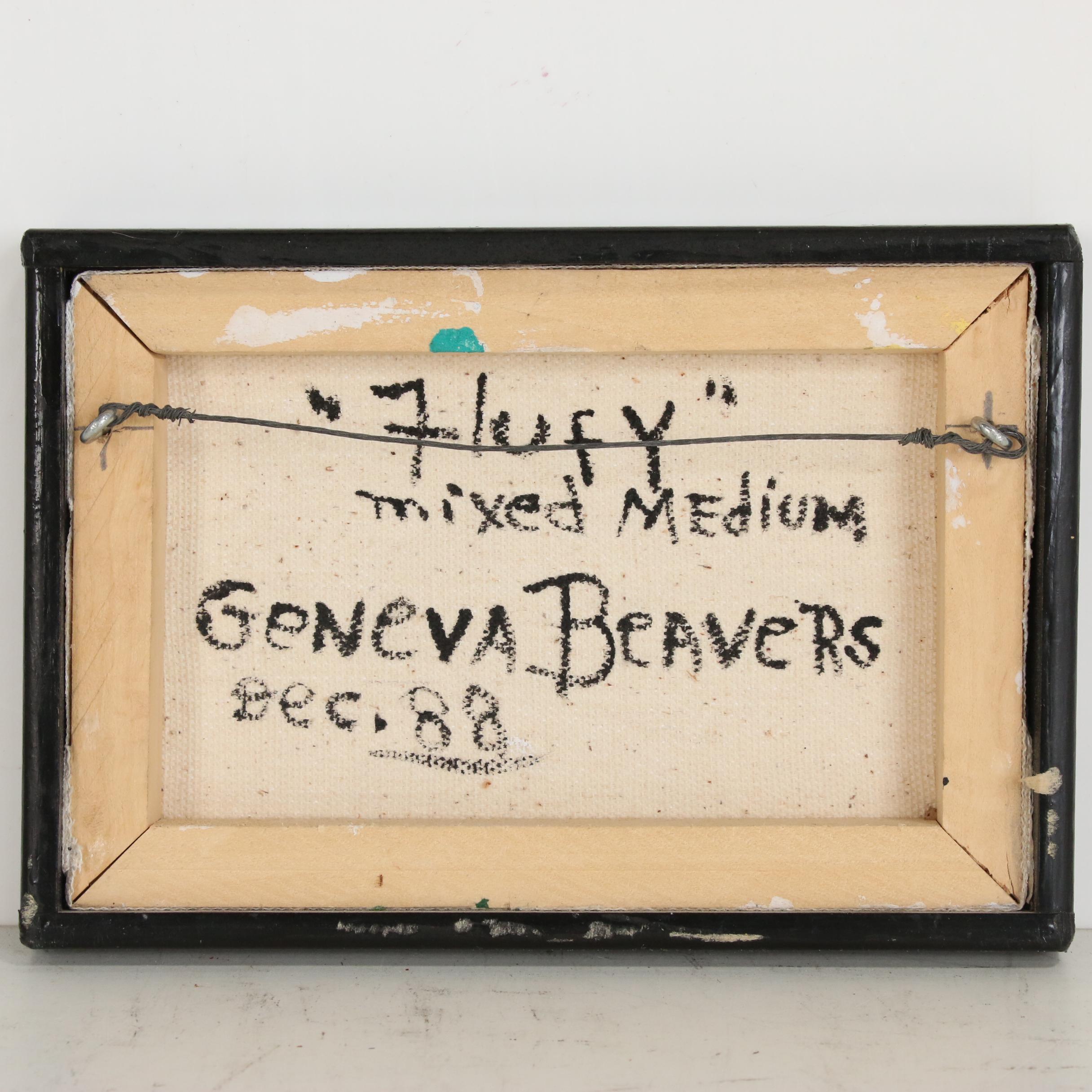 Geneva Beavers Folk Art Mixed Media Painting "Fluffy", 1988