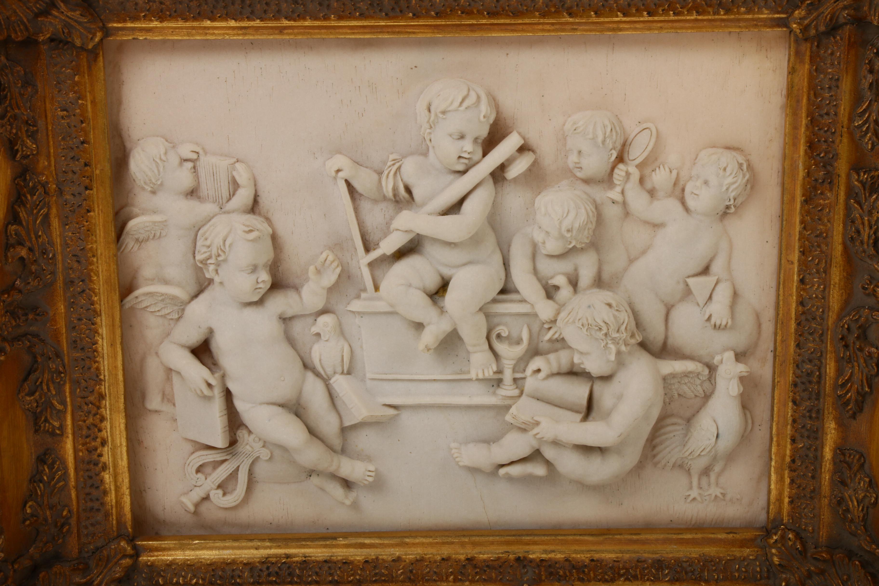 Enrico Braga Italian Marble Cherub Wall Plaque, Late 19th/Early 20th Century