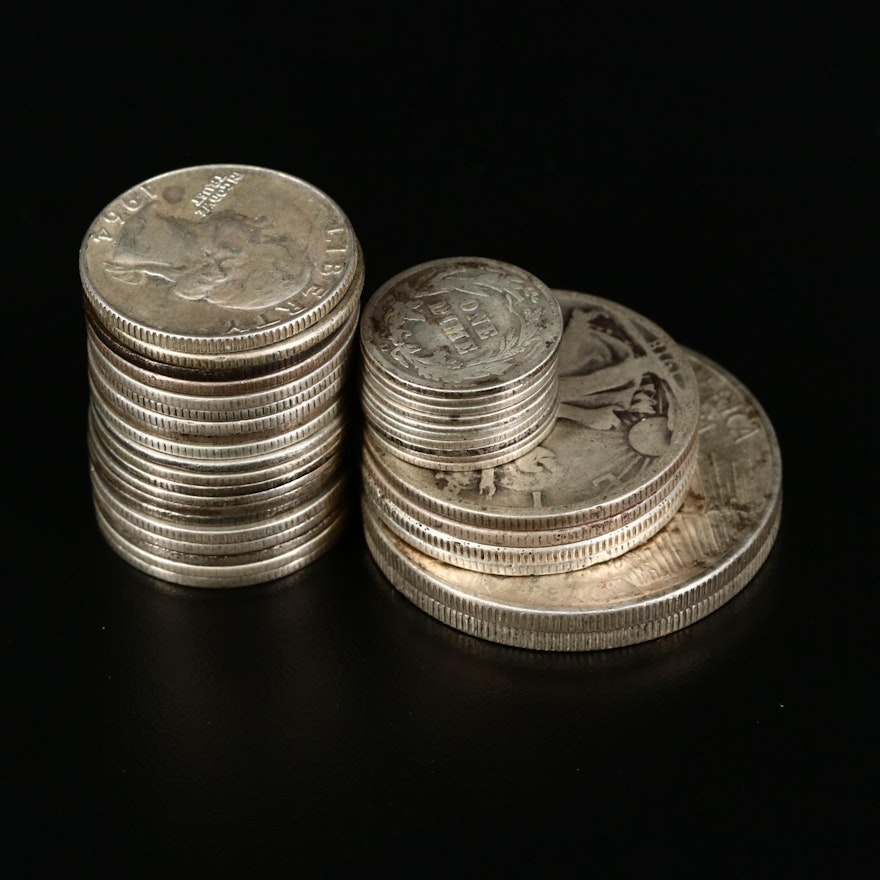 Ten Dollar Face Value Grouping of Antique to Vintage U.S. Silver Coins