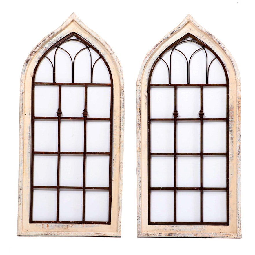 Pair of Gothic Architectural Salvage Style Window Decor Panels