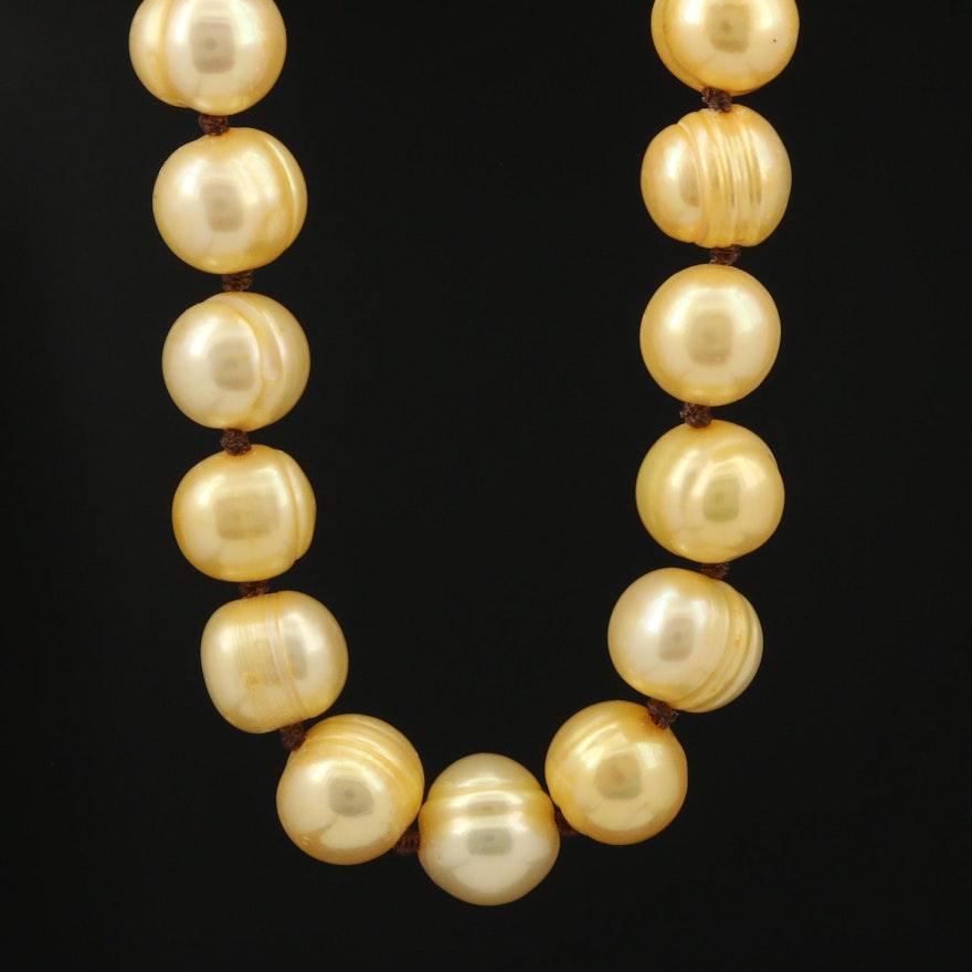 Yellow Pearl Knotted Necklace with 14K Clasp