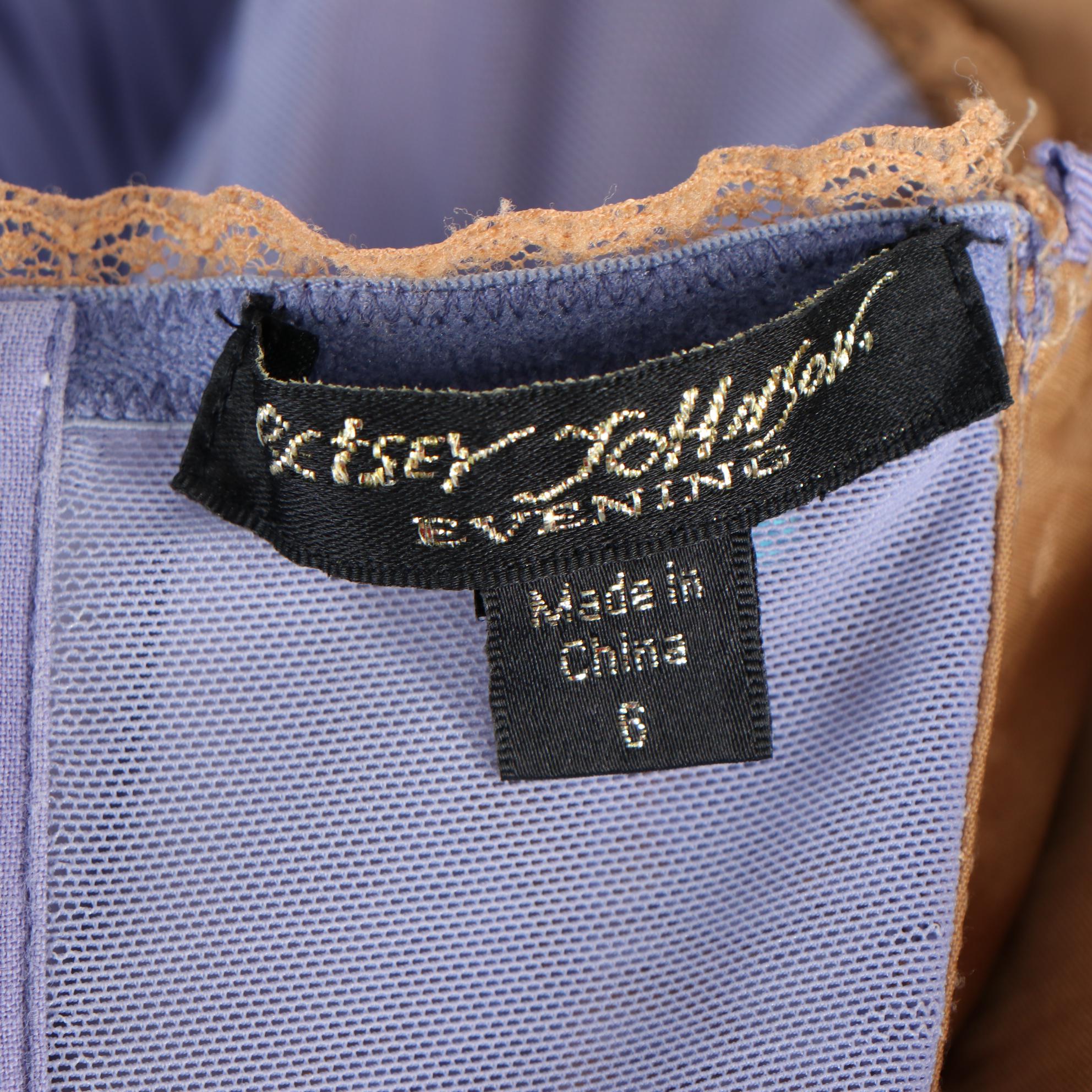 Betsey Johnson Evening Bustier Dress in Lilac with Lace-Trimmed Tiered Skirt