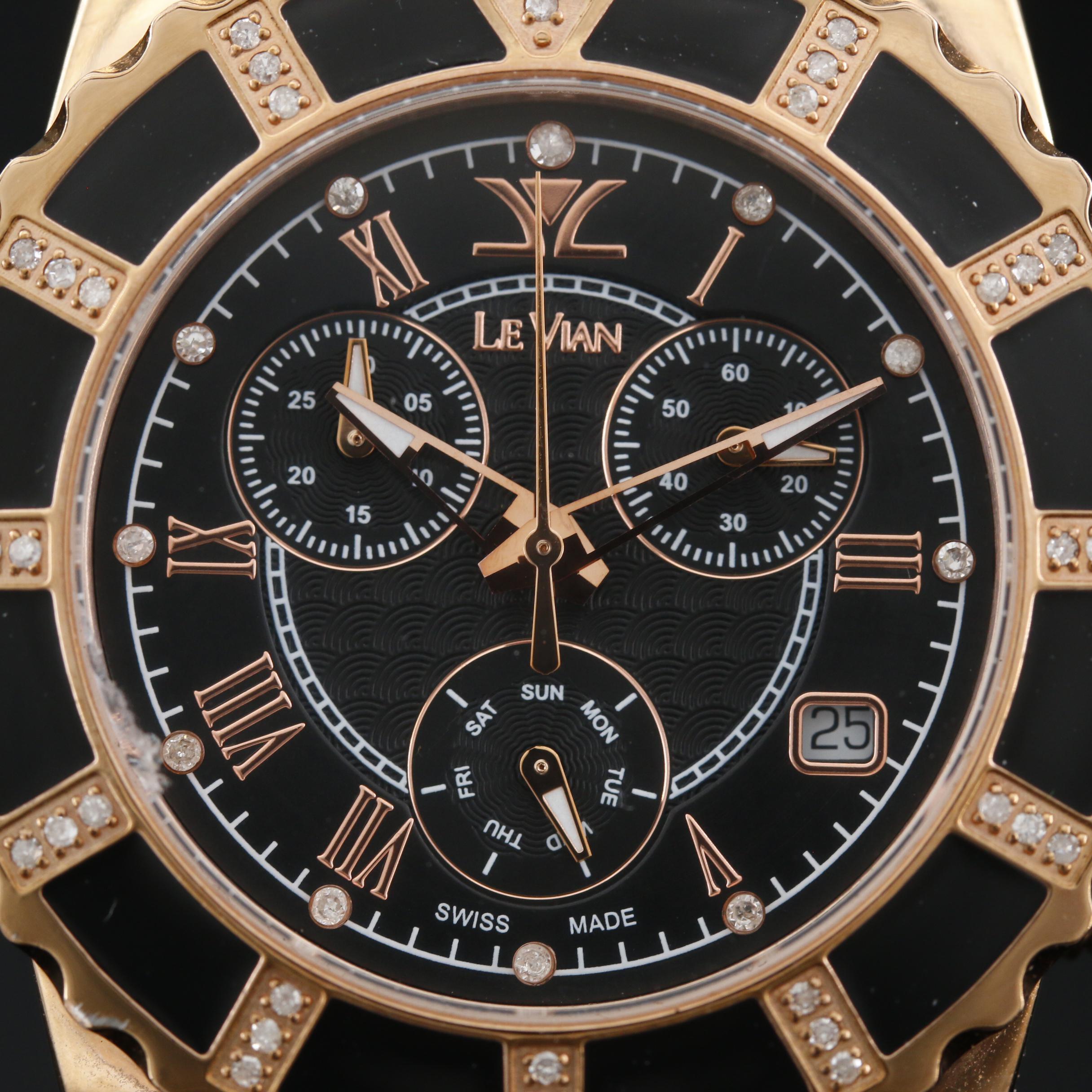 Le Vian Swiss Chrono Diamond Bezel Ceramic and Stainless Steel Watch