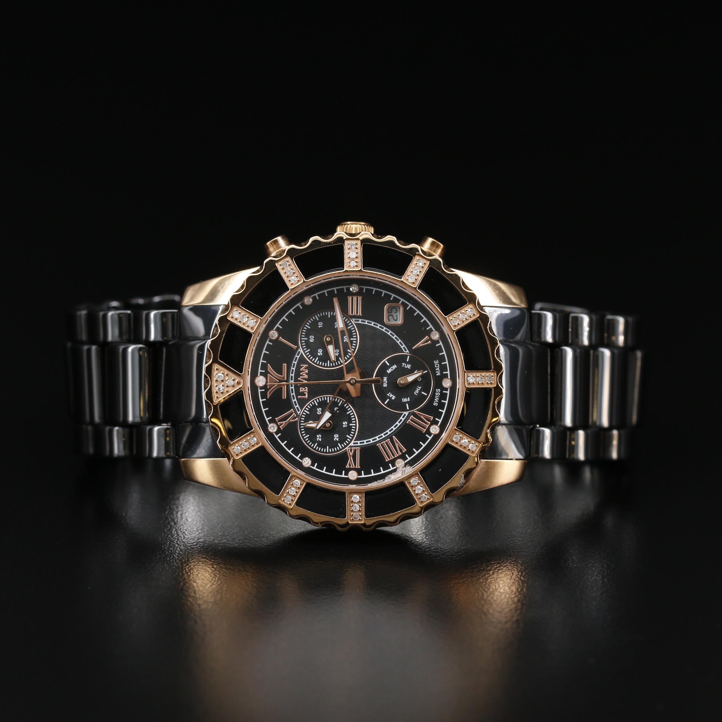Le Vian Swiss Chrono Diamond Bezel Ceramic and Stainless Steel Watch