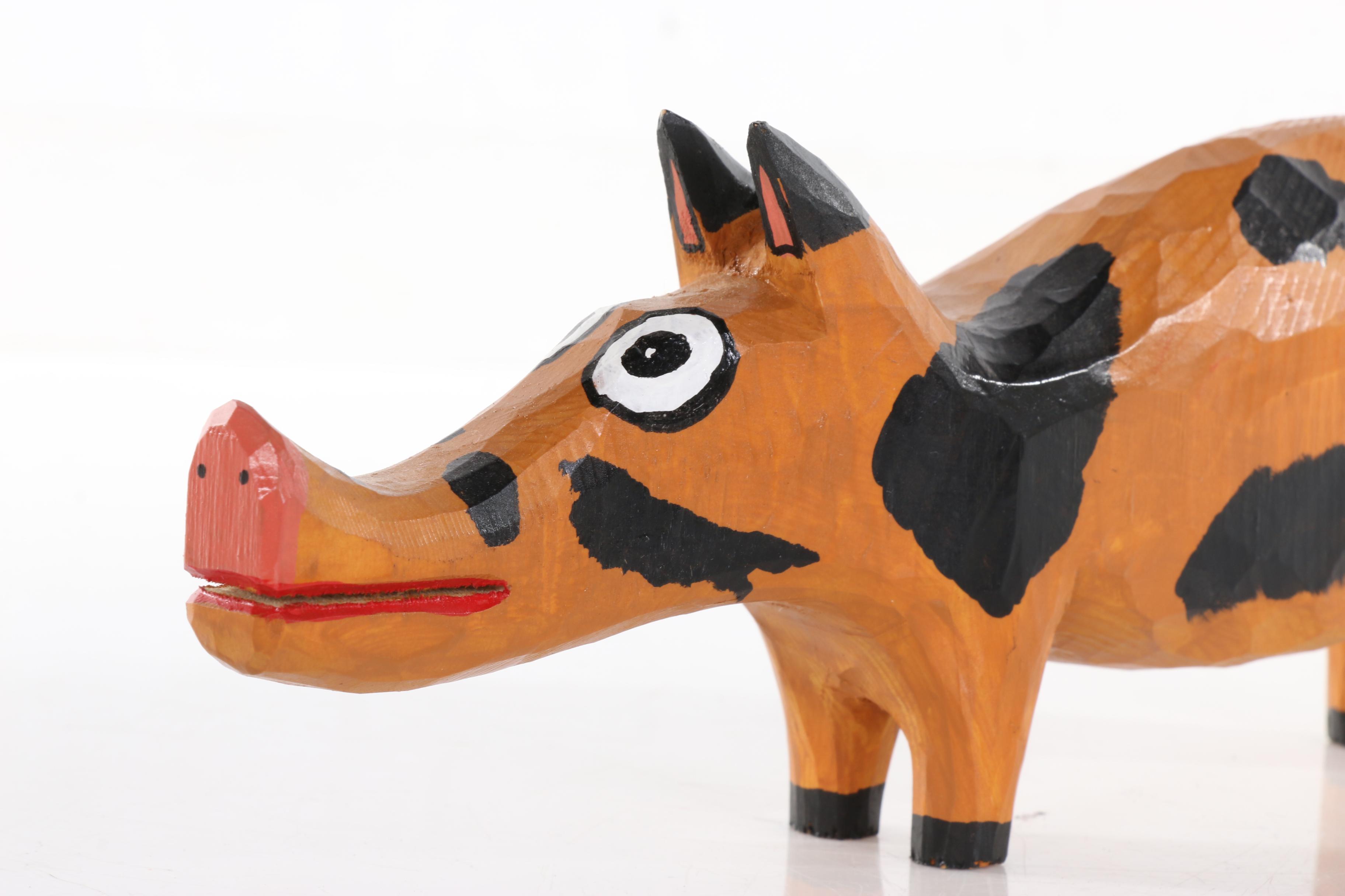 Harry Jennings Folk Art Carved Wood Pig