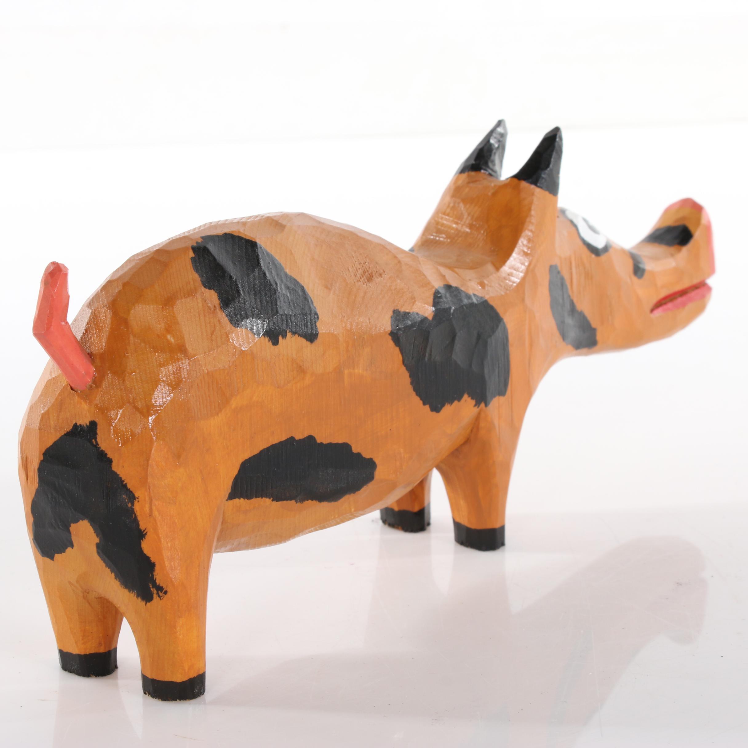 Harry Jennings Folk Art Carved Wood Pig