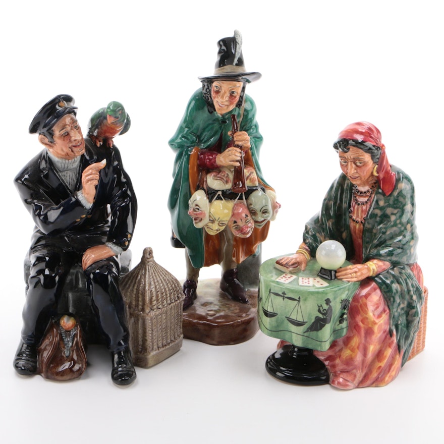 Royal Doulton Ceramic Figurines Including "Fortune Teller" and "The Mask Seller"