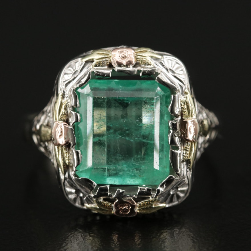 14K Tri-Color Gold 4.0 CT Emerald Ring