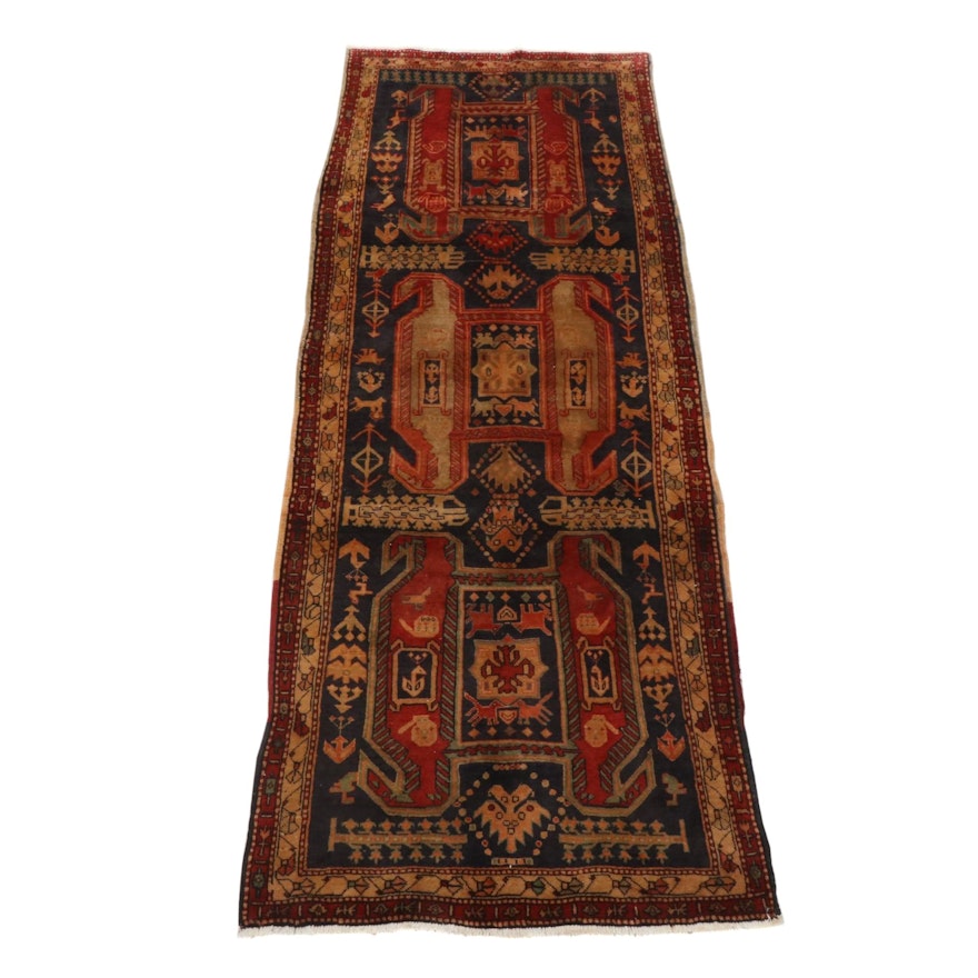 3'9 x 9'11 Hand-Knotted Northwest Persian Pictorial Wide Runner Rug, 1960s