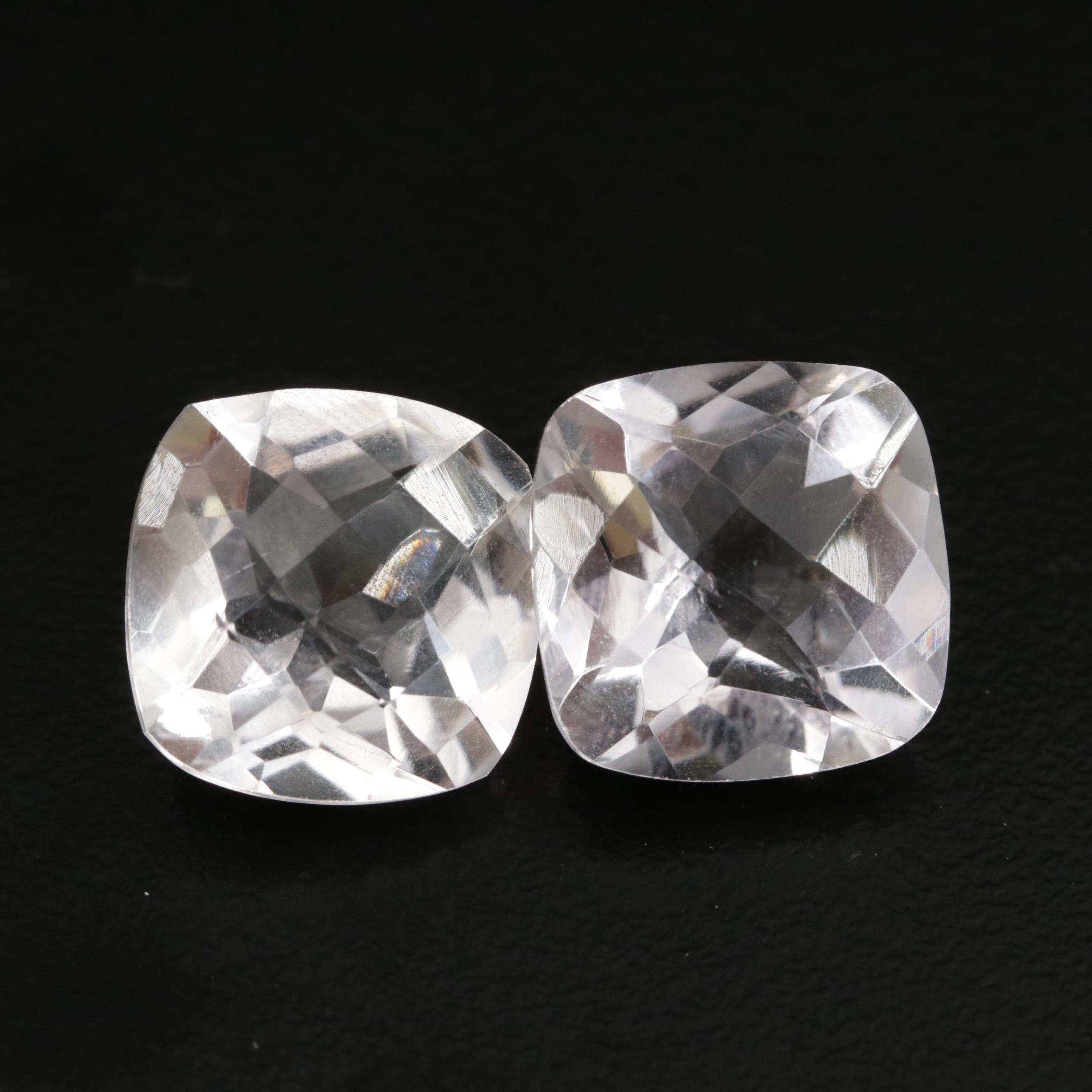 Loose 13.77 CTW Square Cushion Rose Quartz with Checkerboard Top