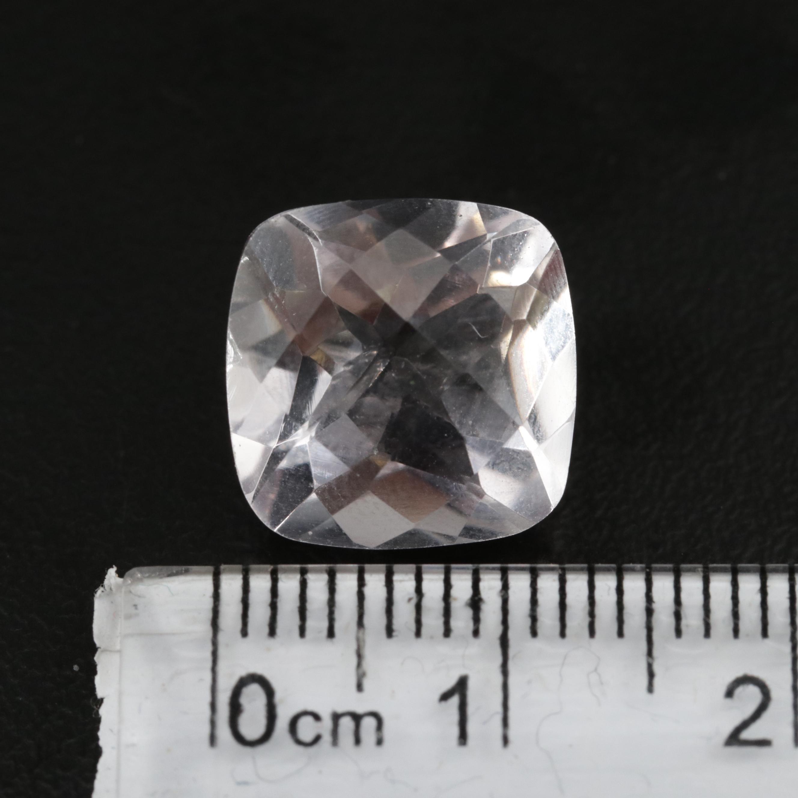 Loose 13.77 CTW Square Cushion Rose Quartz with Checkerboard Top