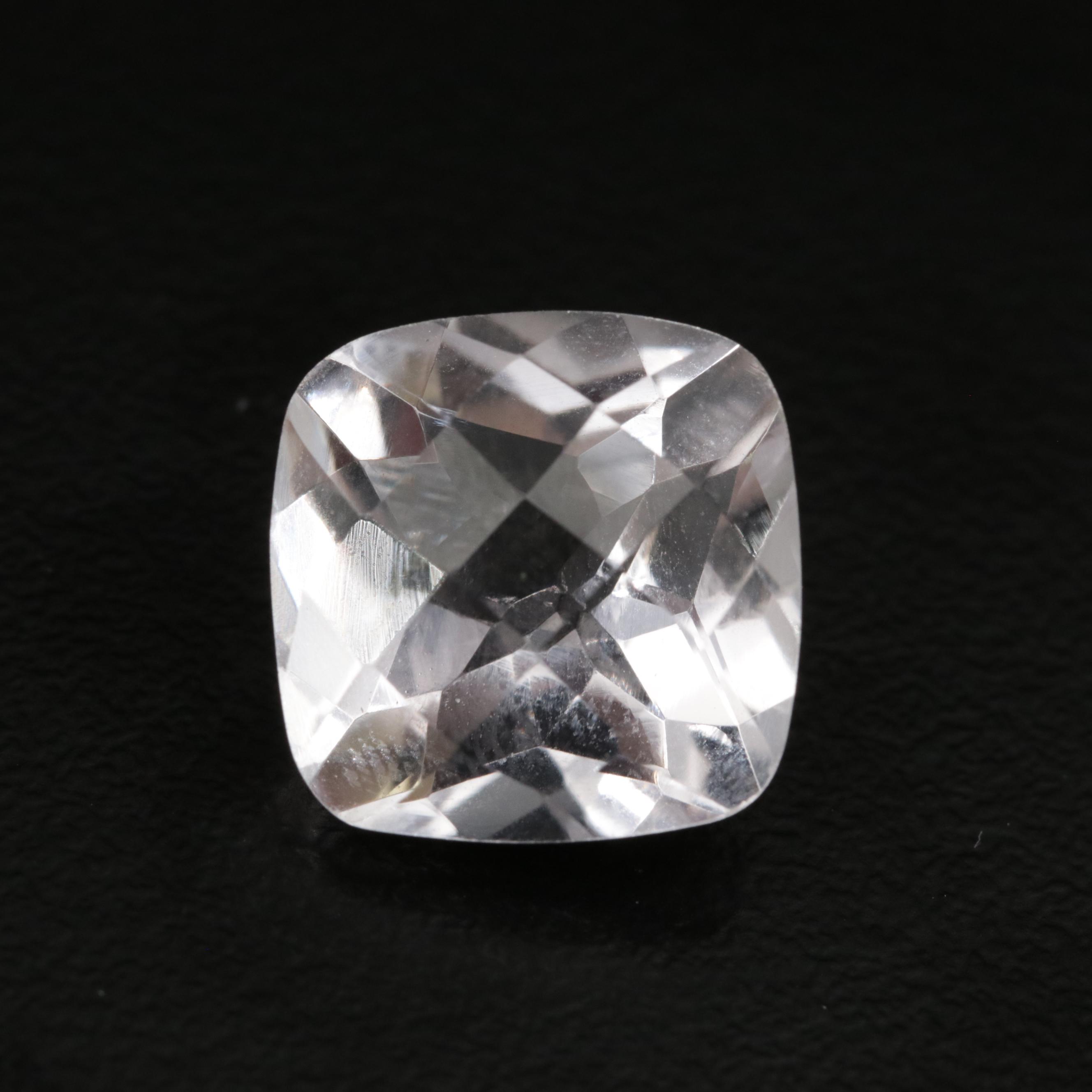 Loose 13.77 CTW Square Cushion Rose Quartz with Checkerboard Top