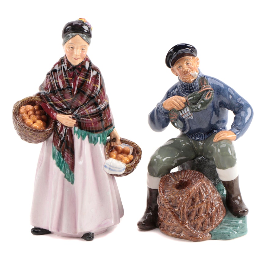 Royal Doulton "The Orange Lady" and "The Lobster Man" Ceramic Figurines