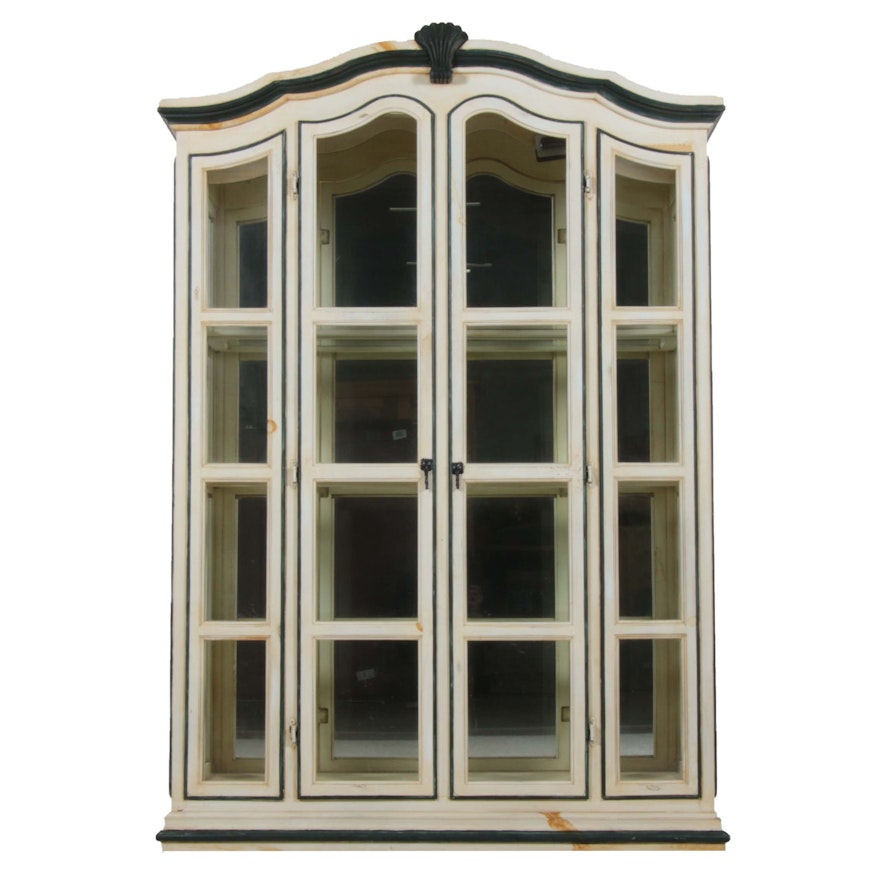 Farmhouse Style Distressed Display Cabinet, Late 20th Century