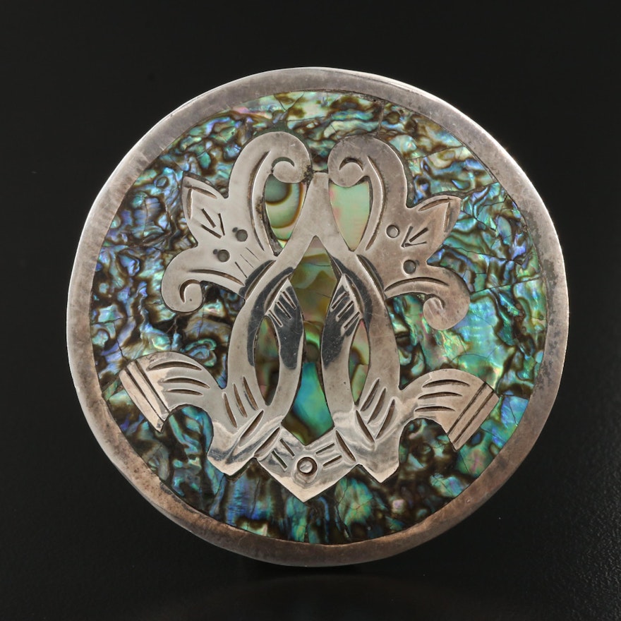 Mexican Sterling Silver Abalone Brooch