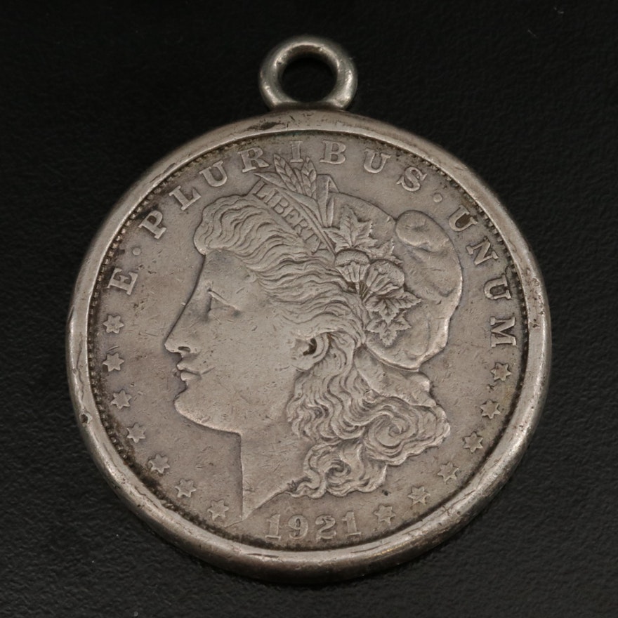 1921-S Morgan Silver Dollar Pendant With Sterling Silver Frame