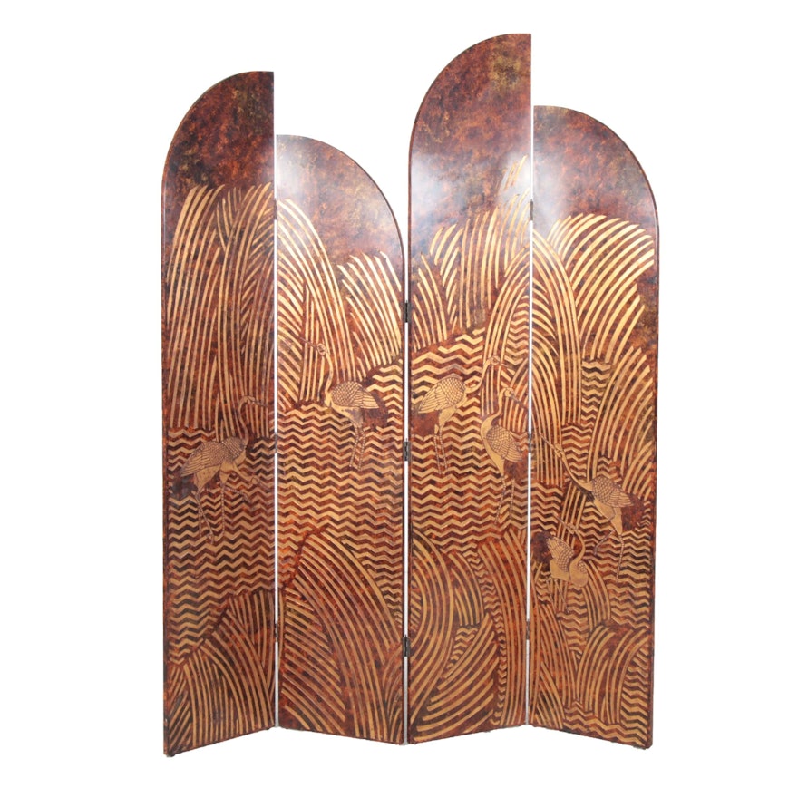 Art Deco Style Lacquered Wood Four-Panel Room Divider