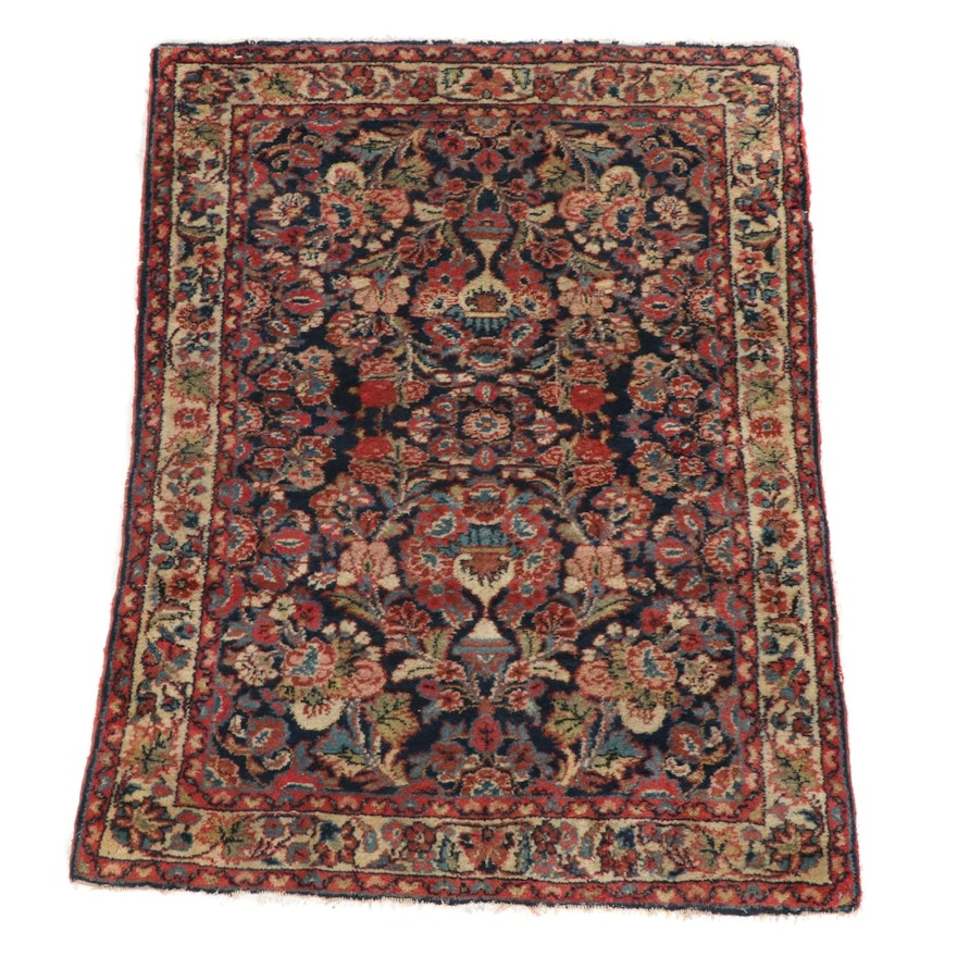 3'6 x 4'7 Hand-Knotted Persian Borchelu Vase of Flowers Rug, 1920s