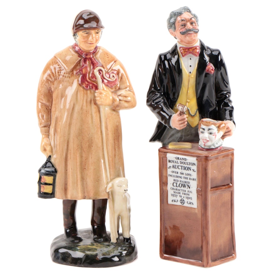 Royal Doulton "The Auctioneer" and "The Shepherd" Ceramic Figurines