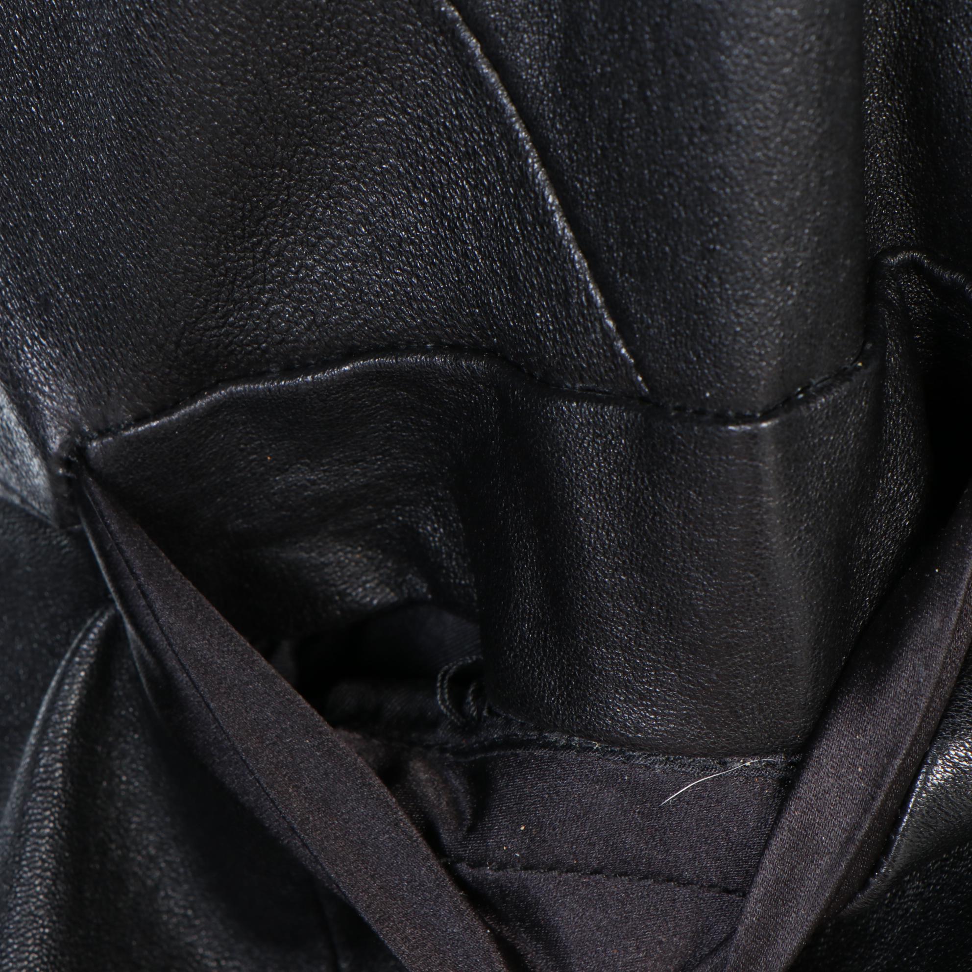 Prada Black Leather Peplum Crop Jacket with Satin Trim