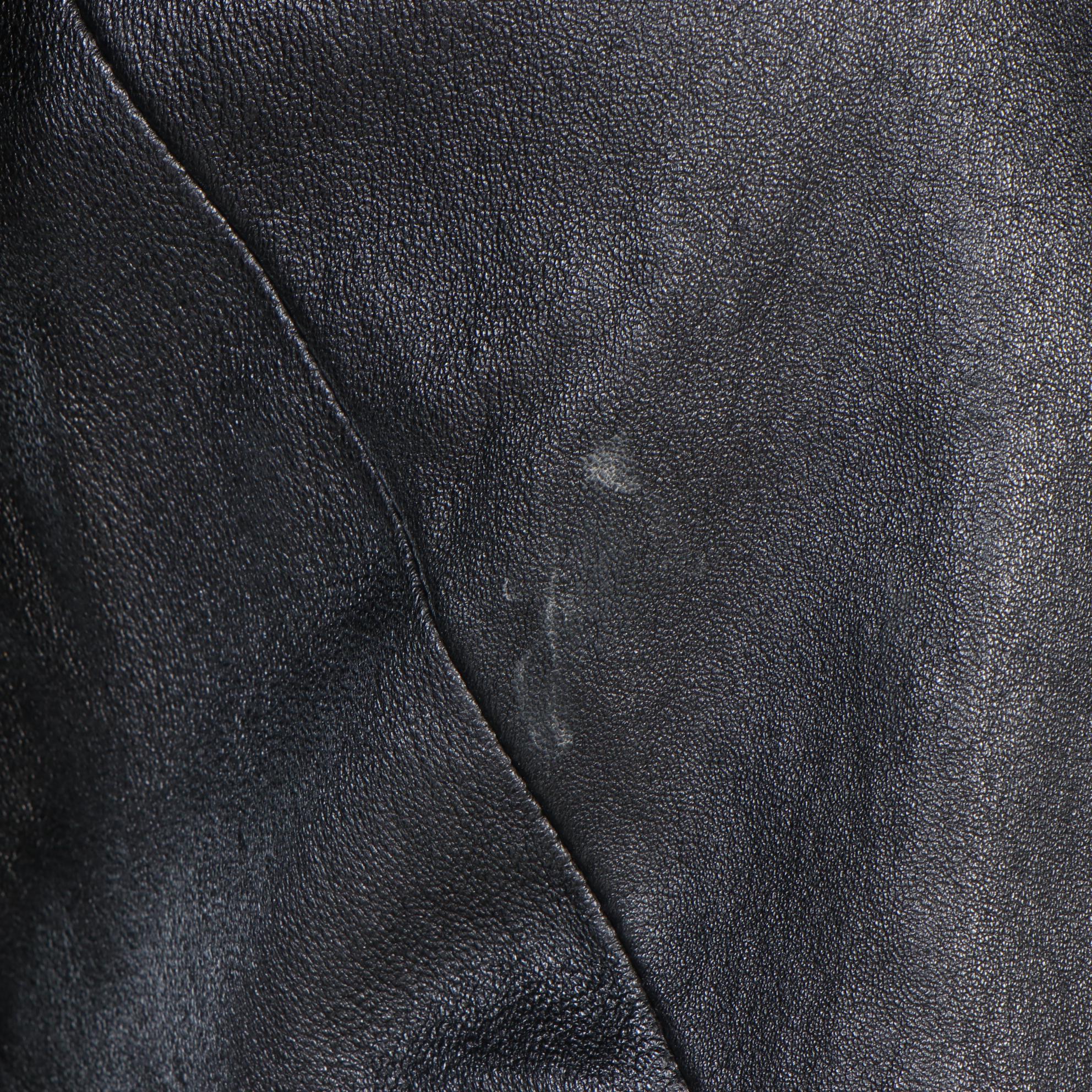 Prada Black Leather Peplum Crop Jacket with Satin Trim