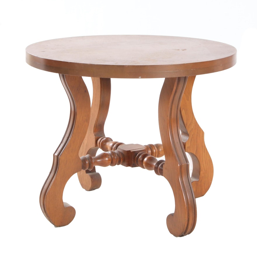 Pecan End Table with Scroll Legs, Mid-20th Century