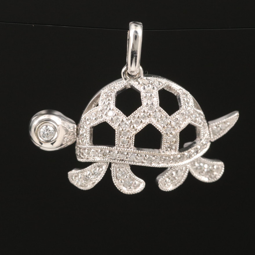 14K Gold Diamond Articulating Turtle Pendant