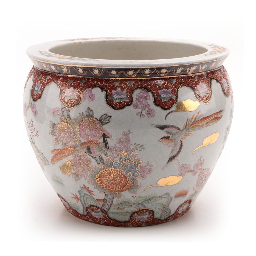 Chinese Gilt Decorated Ceramic Fishbowl Planter