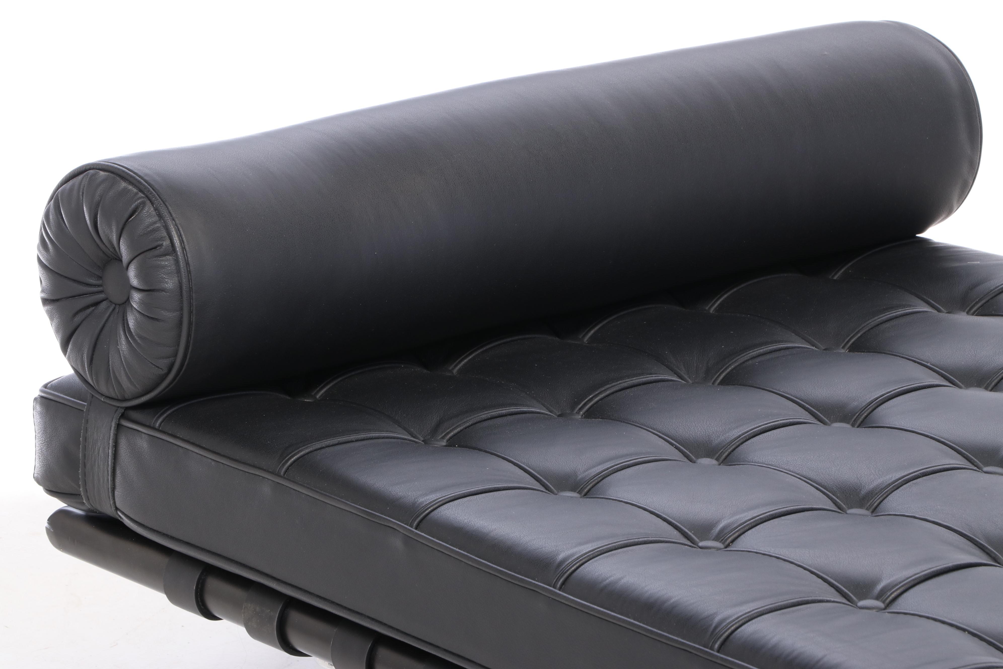 Modernist "Barcelona" Style Black Leather Daybed