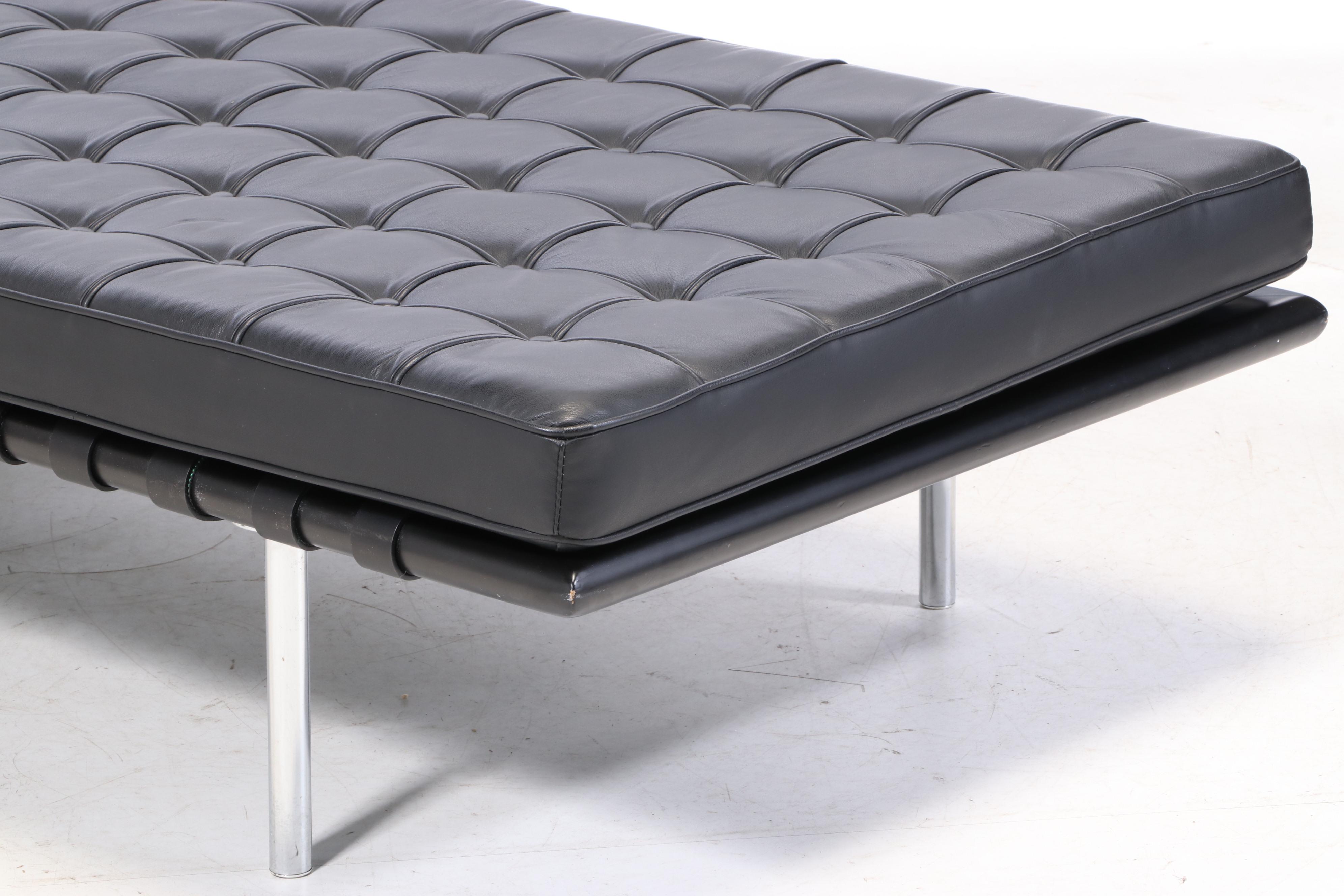 Modernist "Barcelona" Style Black Leather Daybed